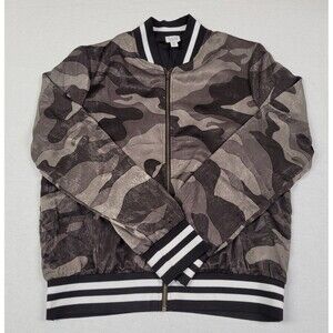 Peyton Jensen Women's Black and Gray Camouflage Lightweight Bomber Jacket Size M